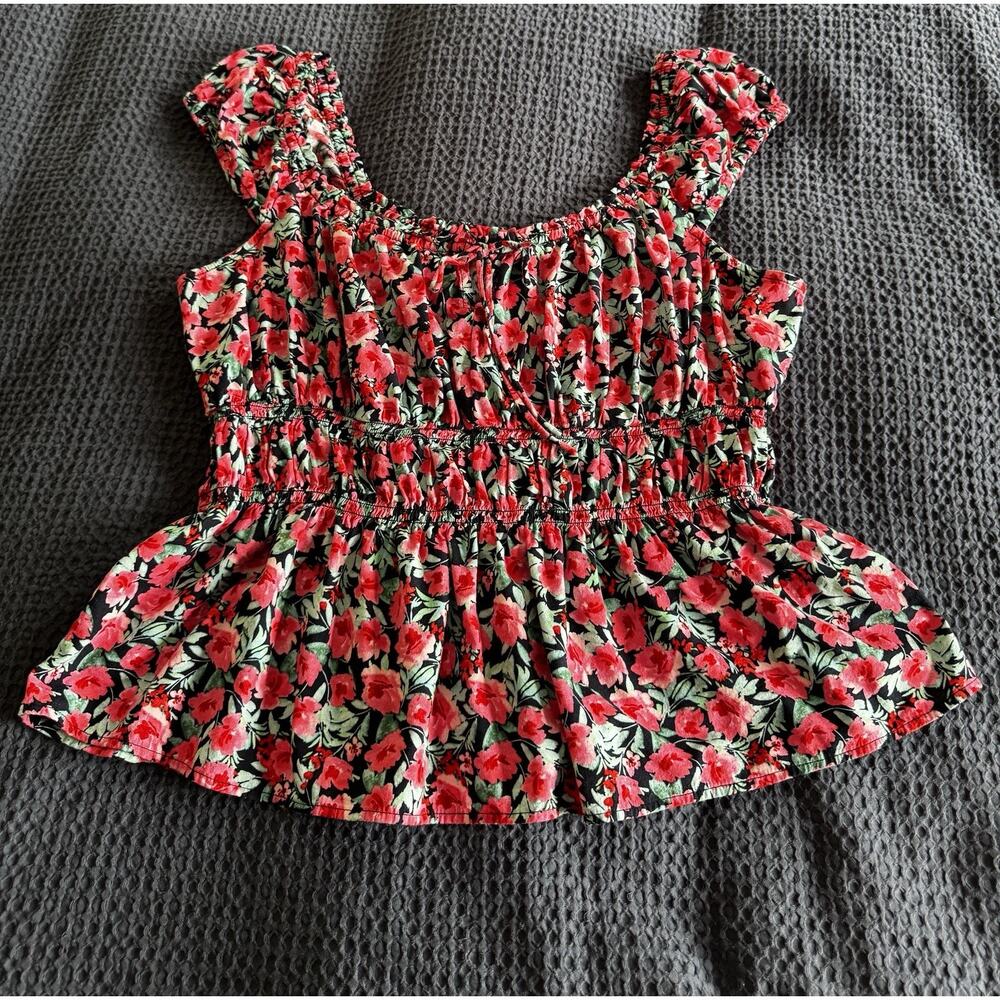 Old Navy XL Fitted Tie-Front Smocked Top Cottagecore Country Charm Farm Girl - Picture 3 of 9